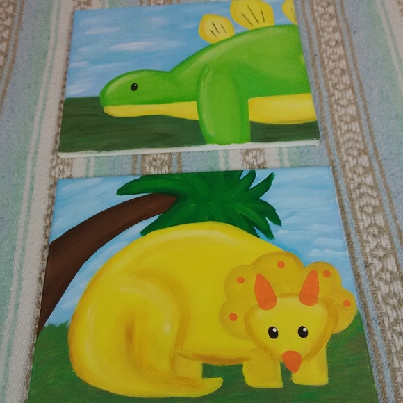 DINOSAUR PAINTINGS SET OF 2 CHILDREN'S ROOM DECOR - Picture 10 of 12